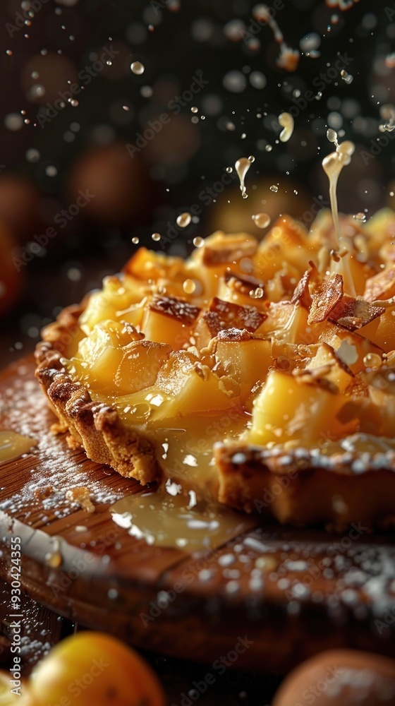 Close-up of a Delicious Tart with Drizzled Syrup. Close-up of a Delicious Tart with Drizzled Syrup.