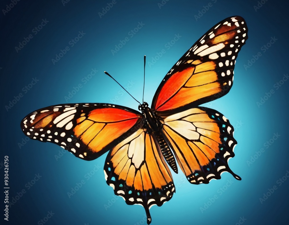 Fototapeta premium Colorful painted butterfly with wings spread out flying. Ai generated image.