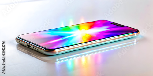 Cutting Edge Technology: 3D Holographic Smartphone Showcase on Glossy Surface - Futuristic Smartphone Innovation Concept for Digital Marketing