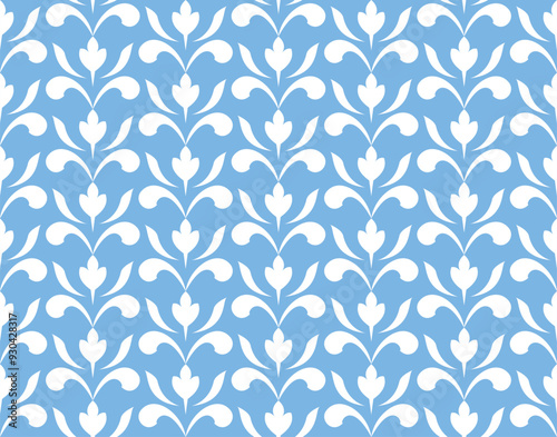 Flower geometric pattern. Seamless vector background. White and blue ornament. Ornament for fabric, wallpaper, packaging. Decorative print