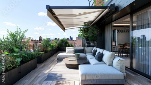 Wallpaper Mural A rooftop terrace with a smart irrigation system keeping the plants healthy and a retractable awning automatically adjusting for sun or shade. Torontodigital.ca