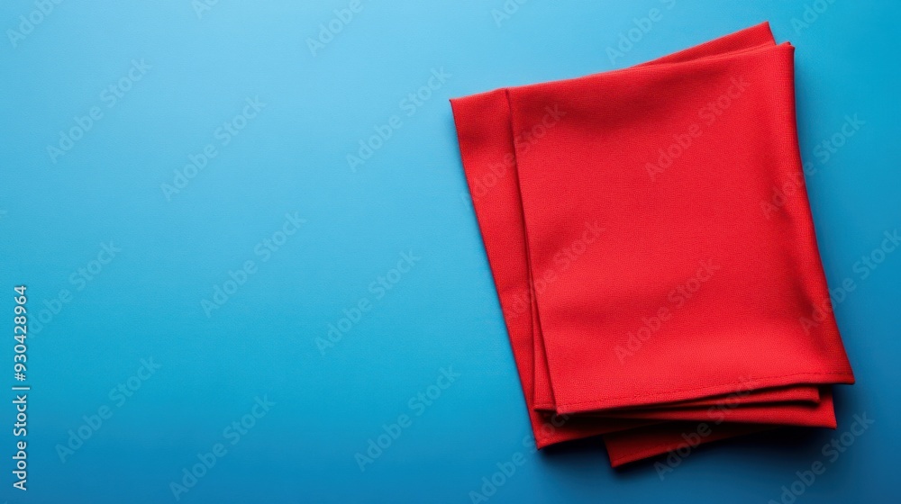 Folded Red Napkin on a Blue Background Folded Red Napkin on a Blue Background