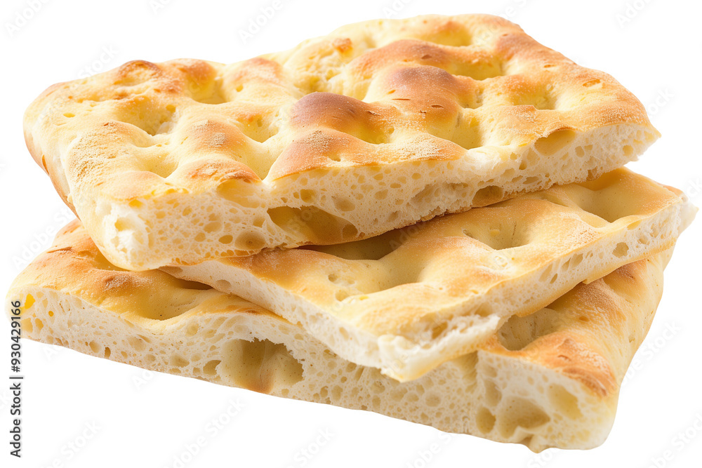 Sliced focaccia bread isolated on a white transparent background. Freshly baked, golden crust, perfect for bakery or food design. Ideal for Italian cuisine elements. Sliced focaccia bread isolated on a white transparent background. Freshly baked, golden crust, perfect for bakery or food design. Ideal for Italian cuisine elements.