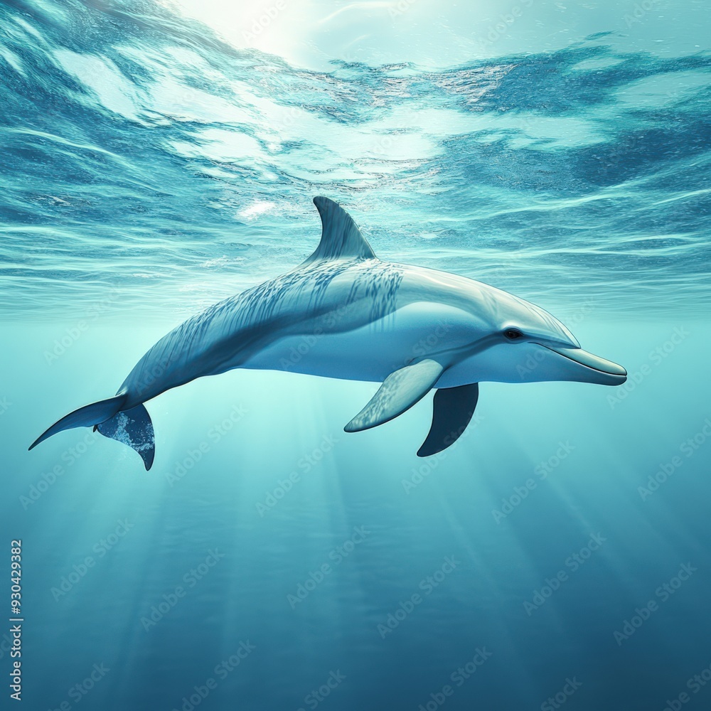 A serene and captivating dolphin swimming gracefully beneath the ocean's surface, showcasing marine beauty and tranquility.