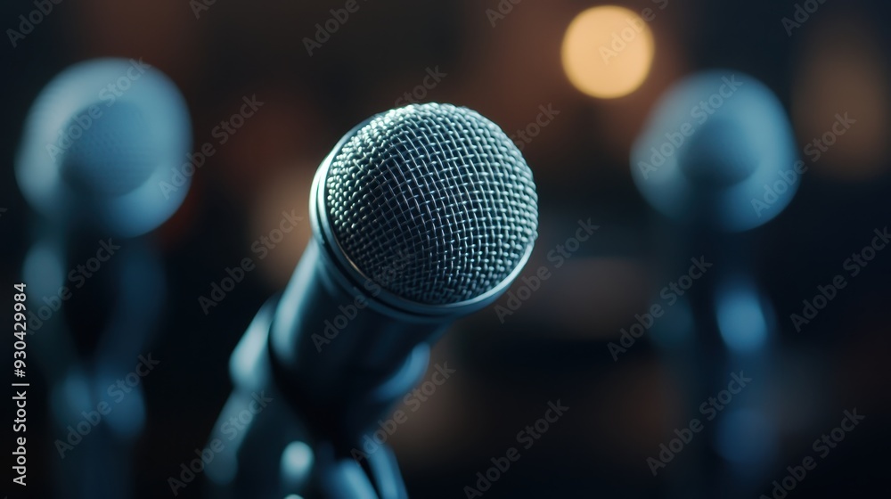 A close-up image of a microphone with blurred background lights, representing speech, performance, and the power of voice in a professional or artistic setting. A close-up image of a microphone with blurred background lights, representing speech, performance, and the power of voice in a professional or artistic setting.