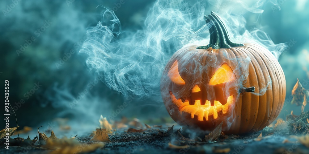 Spooky Halloween Pumpkin with Candles created by ai Spooky Halloween Pumpkin with Candles created by ai
