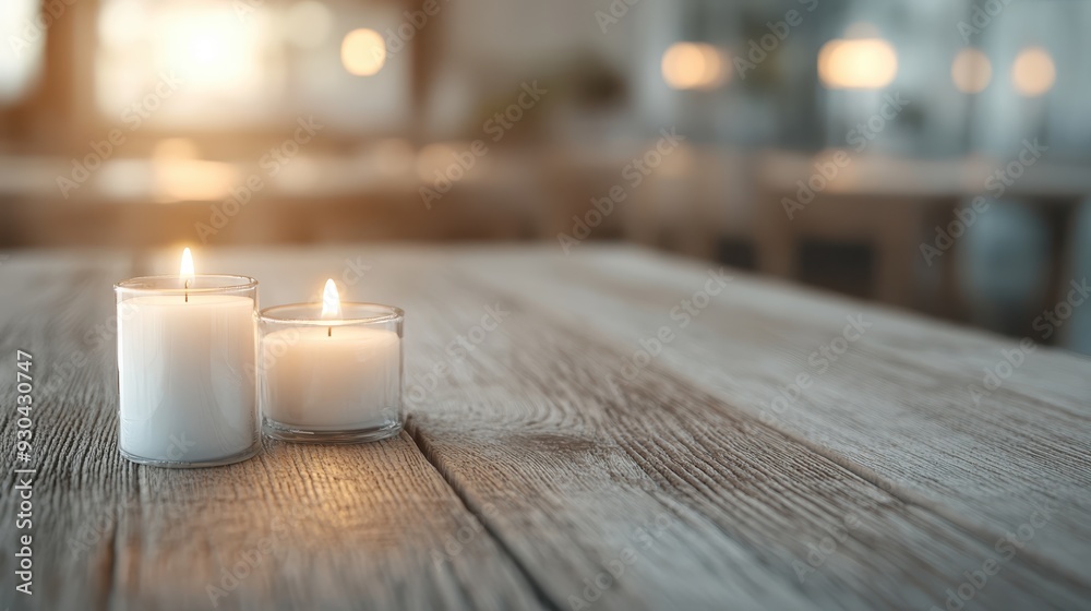 A pair of white candles cast a warm glow on a rustic wooden table in a cozy indoor setting, creating a serene and comforting atmosphere with soft lighting. A pair of white candles cast a warm glow on a rustic wooden table in a cozy indoor setting, creating a serene and comforting atmosphere with soft lighting.