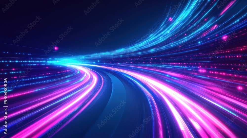 Abstract Neon Lights Curved Trails on a Dark Background Abstract Neon Lights Curved Trails on a Dark Background