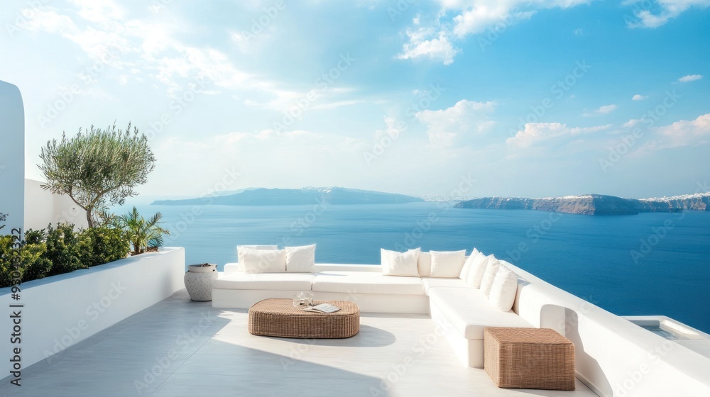 Obraz premium Mediterranean Terrace with Stunning Sea View