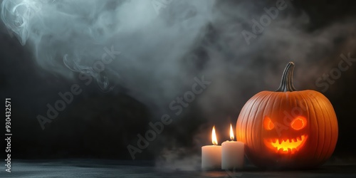 Spooky Halloween Pumpkin with Candles created by ai