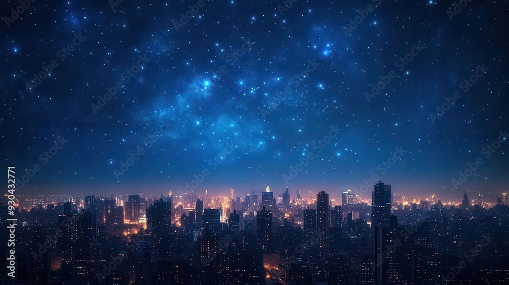 Night sky with stars over city skyline Night sky with stars over city skyline