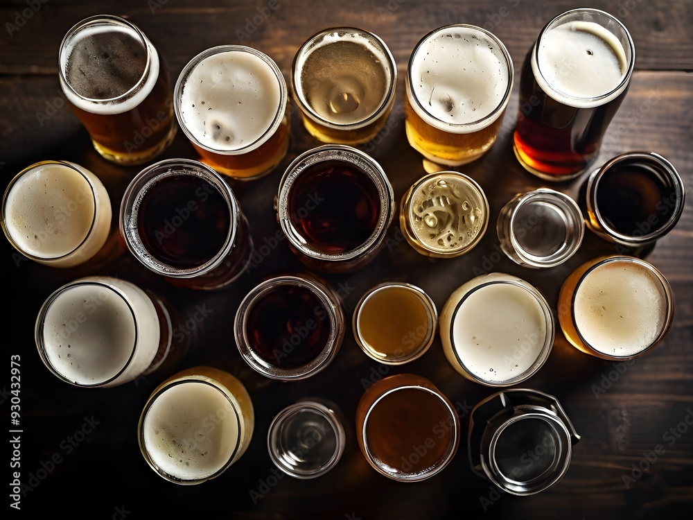 Overhead Top-Down View of Various Beer Cup Collection Overhead Top-Down View of Various Beer Cup Collection
