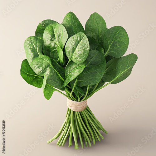 Fresh spinach bundle with vibrant green leaves, perfect for healthy recipes and nutritious meals. photo