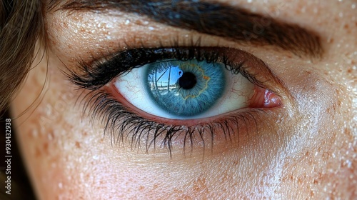 Close-up macro shot of human eye with blue iris