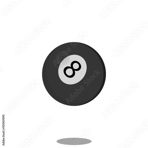 Billiard ball number 8 with shadow. Black only