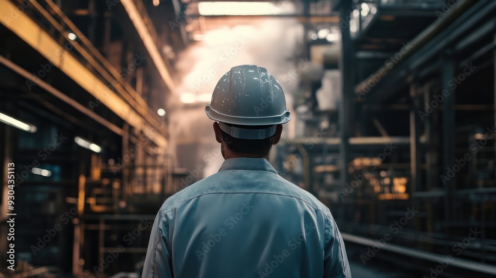Engineer in Safety Helmet Standing in a Manufacturing Plant Engineer in Safety Helmet Standing in a Manufacturing Plant