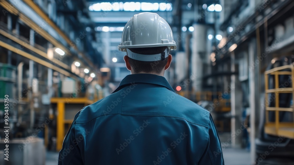 Engineer in Safety Helmet Standing in a Manufacturing Plant