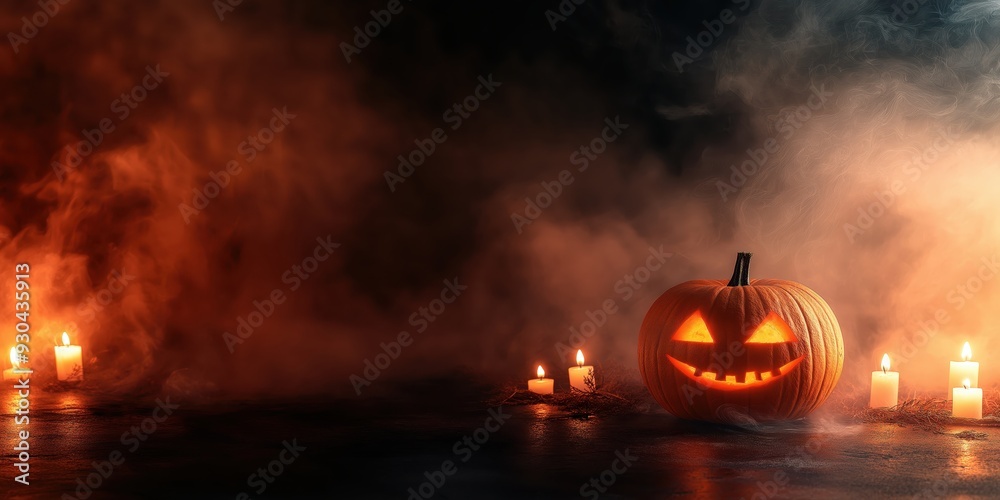 Naklejka premium Spooky Halloween Pumpkin with Candles created by ai