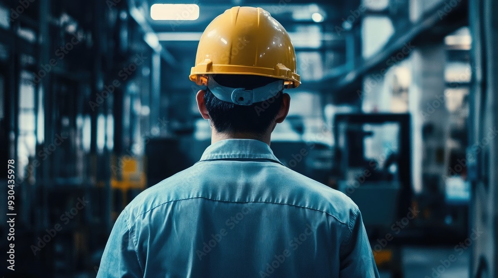 Engineer in Safety Helmet Standing in a Manufacturing Plant