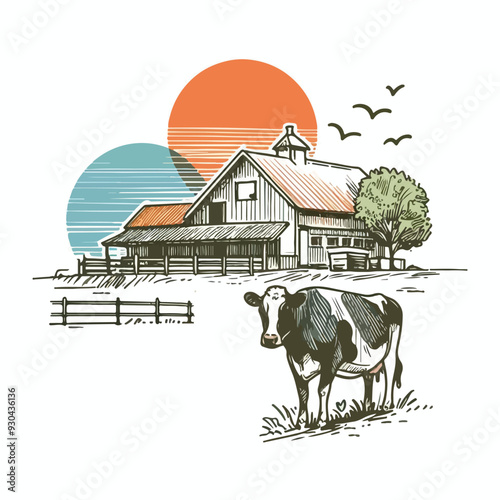 Hand Drawn Cow Farm Sketch