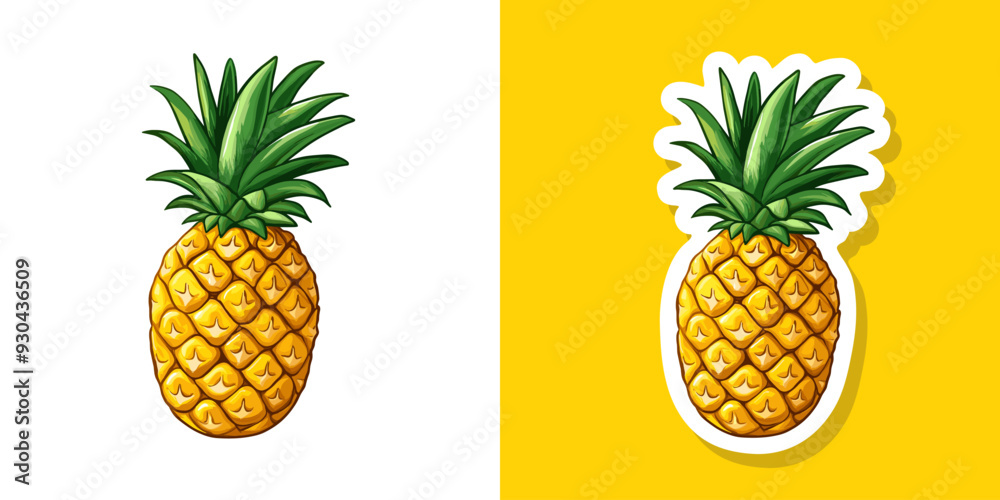 Pineapple with leaf vector. Tropical fruit isolated on white background. Symbol of food, sweet, exotic and summer, vitamin, healthy. Nature logo. Flat concept. Design element Vector illustration. Pineapple with leaf vector. Tropical fruit isolated on white background. Symbol of food, sweet, exotic and summer, vitamin, healthy. Nature logo. Flat concept. Design element Vector illustration.