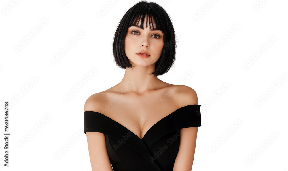 Portrait of a beautiful female model smiling with a short hairstyle, isolated on transparent background Portrait of a beautiful female model smiling with a short hairstyle, isolated on transparent background