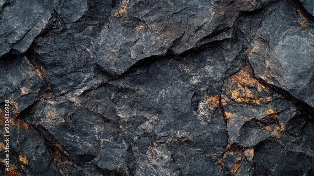 Fototapeta premium Rough, Dark Gray Rock Texture with Orange Hues