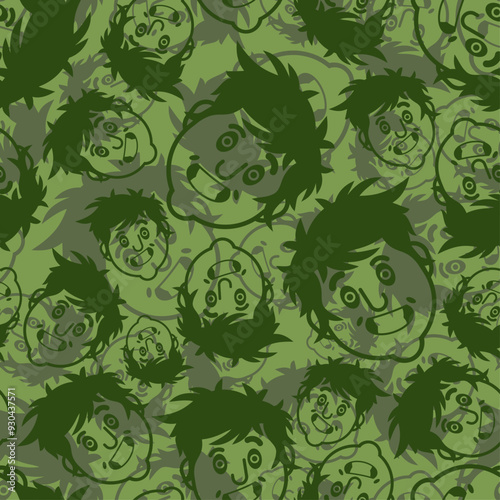 Madman Military pattern seamless. Psychopath Army background. Patient in mental hospital  Soldier Khaki texture