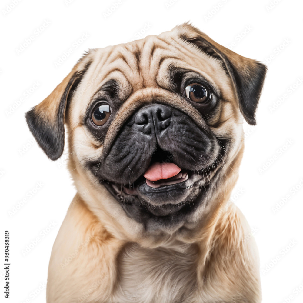 Obraz premium Portrait of a pug dog with funny face, isolated on white background