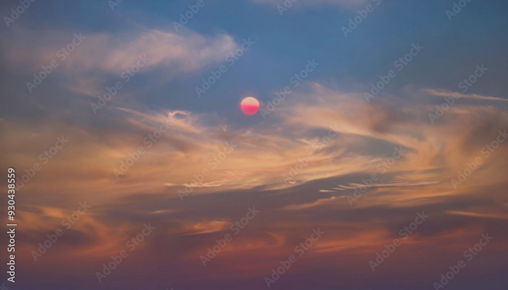 The sun dips below the horizon, casting a warm glow across the sky. Wispy clouds catch the last rays, their edges tinged with hues of orange and pink. A tranquil dusk scene. AI generated. The sun dips below the horizon, casting a warm glow across the sky. Wispy clouds catch the last rays, their edges tinged with hues of orange and pink. A tranquil dusk scene. AI generated.