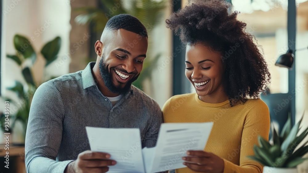 Cheerful Business People Discussing Document in Office Setting Cheerful Business People Discussing Document in Office Setting