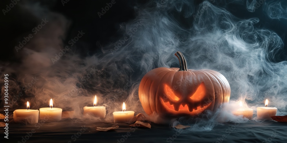 Obraz premium Spooky Halloween Pumpkin with Candles created by ai