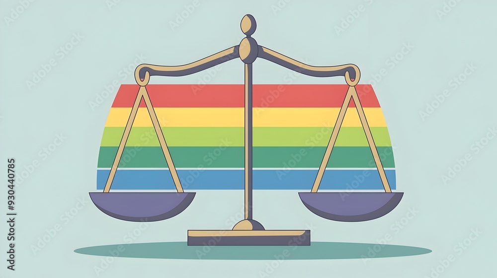 Scales of Justice with Rainbow Symbolizing and Diversity in Flat Design