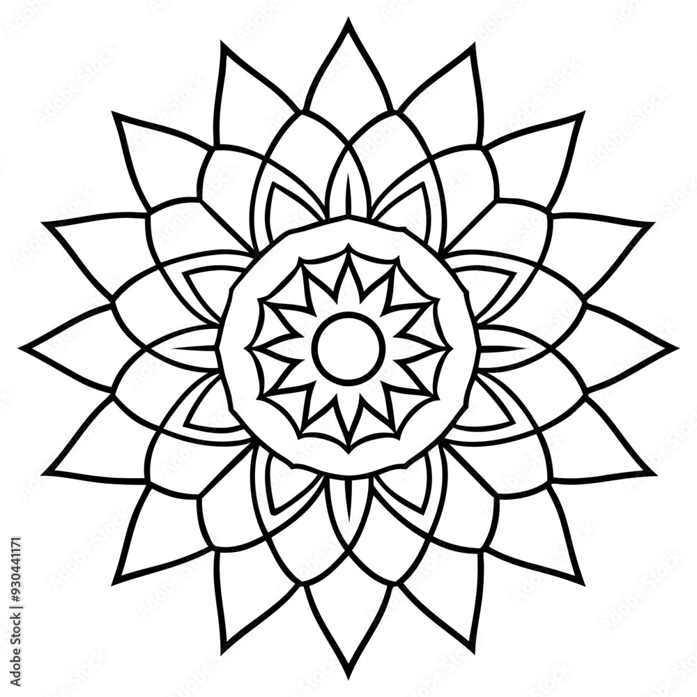 Mandala line art silhouette with white background Mandala line art silhouette with white background