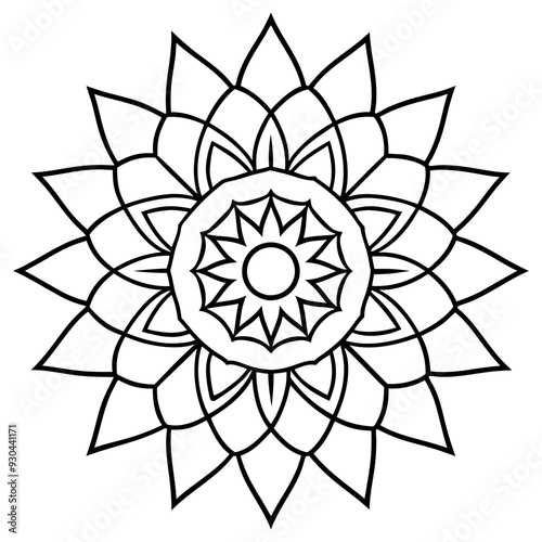 Mandala line art silhouette with white background