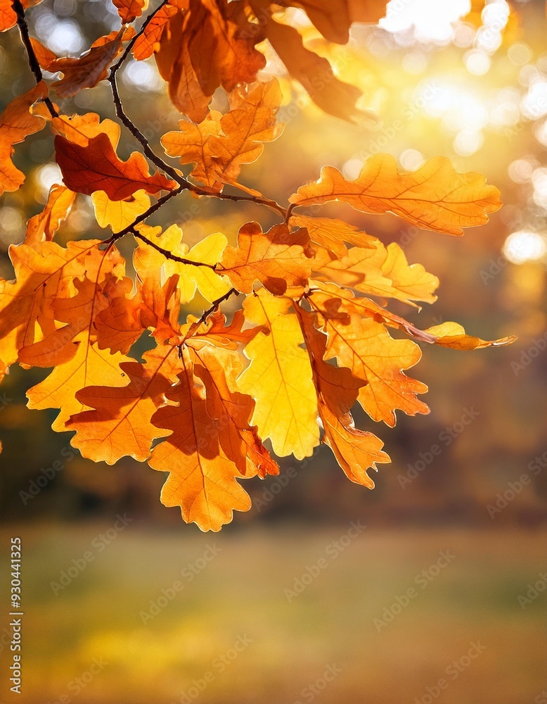 Autumn yellow leaves of oak tree in autumn park. Fall background with leaves. Beautiful autumn landscape. Autumn yellow leaves of oak tree in autumn park. Fall background with leaves. Beautiful autumn landscape.