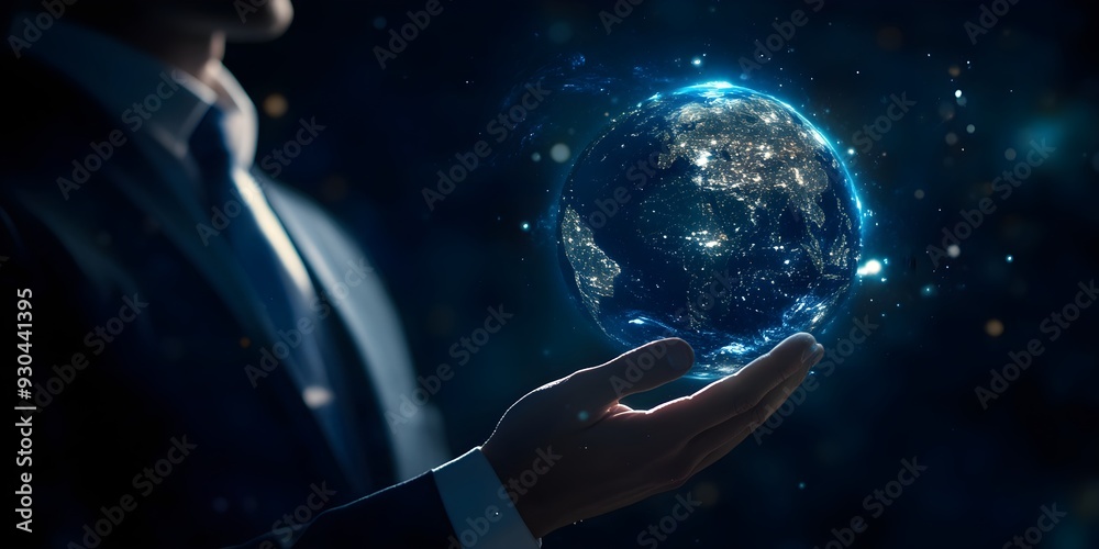 A businessman holding the Earth in his hand. International business and corporate connectivity. A businessman holding the Earth in his hand. International business and corporate connectivity.