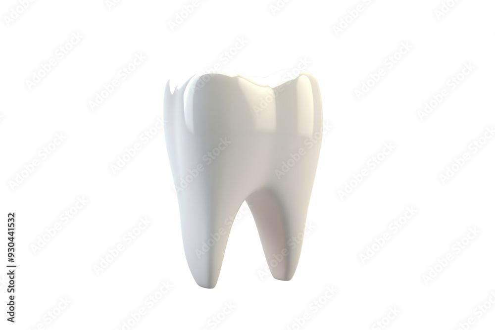A single 3D white tooth made of polished porcelain, isolated on a white background. A single 3D white tooth made of polished porcelain, isolated on a white background.
