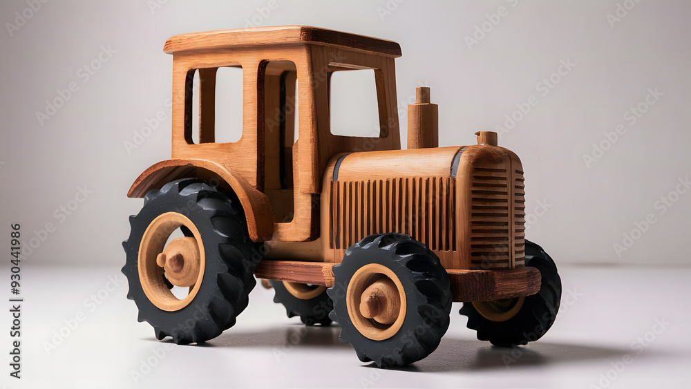 Obraz premium Professionally crafted 3D wooden model of Transport tractor, with white background.