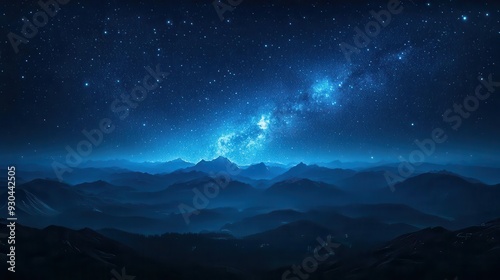 Starry night sky over mountain range, vast and majestic.