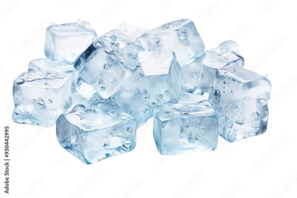 Crushed ice cubes scattered on a flat surface, isolated on a white background. Crushed ice cubes scattered on a flat surface, isolated on a white background.