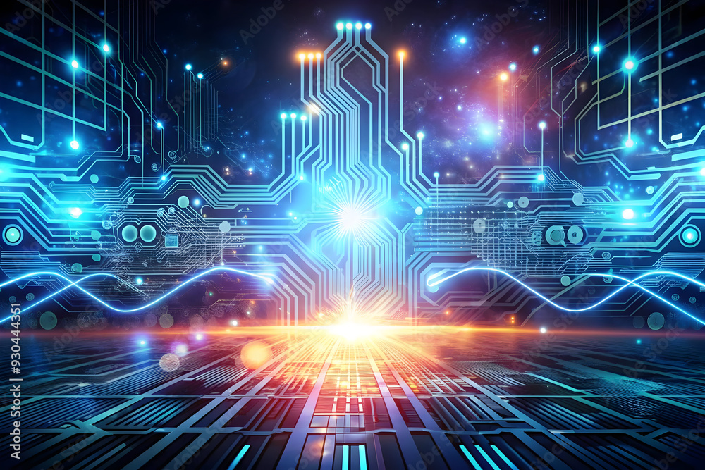 Obraz premium AI-Powered Human Machine Interface Frame Concept with Digital and Biometric Elements, Symbolizing Seamless Integration of AI in Human-Machine Interactions - Innovative Photo Stock