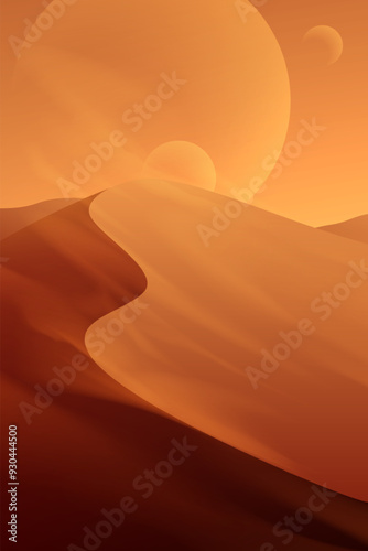 Desert with wind effect and planets on background