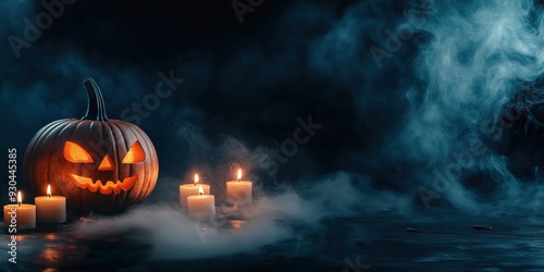 Spooky Halloween Pumpkin with Candles created by ai