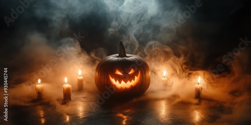 Spooky Halloween Pumpkin with Candles created by ai