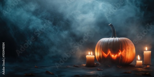 Spooky Halloween Pumpkin with Candles created by ai