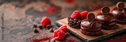 Petit Gâteaux on Rustic Board – Gothic Style. Copy space
