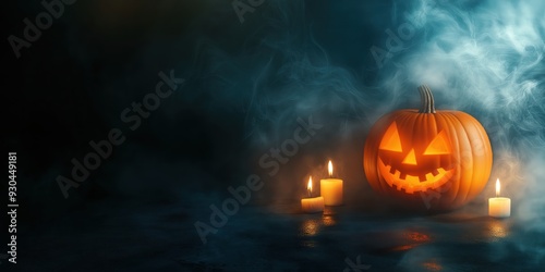 Spooky Halloween Pumpkin with Candles created by ai