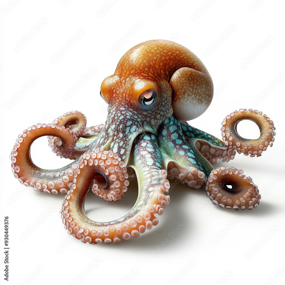 A colorful and vibrant octopus gracefully swimming in clear ocean waters, showcasing its long A colorful and vibrant octopus gracefully swimming in clear ocean waters, showcasing its long