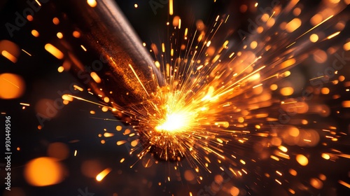 Welding sparks flying in a controlled arc, capturing the dynamic and powerful nature of welding equipment.